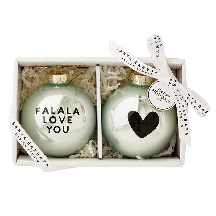 Falala Love You Glass Ornament Set of 2 | Chic Christmas Tree Ball Hanging Decor | Holiday Gift Set Minimalist