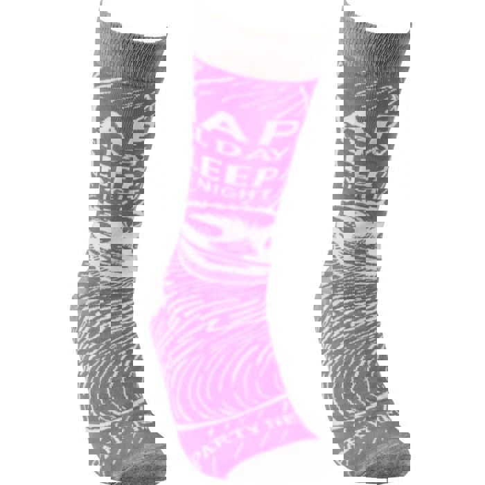 Nap All Day, Sleep All Night, Party Never Sloth Pink Funny Novelty Socks