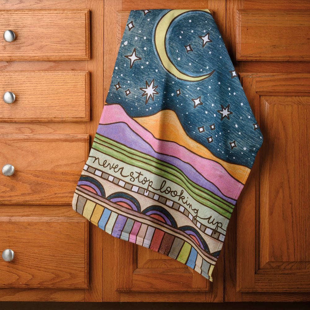 Never Stop Looking Up Celestial Kitchen Towel | Celestial Cotton Hand Tea Dish Cloth | 18" x 28"