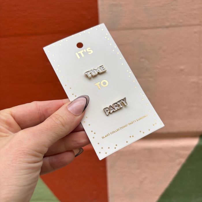 New Years Time to Party Earrings | Light Pink and Gold with Glitter Finish