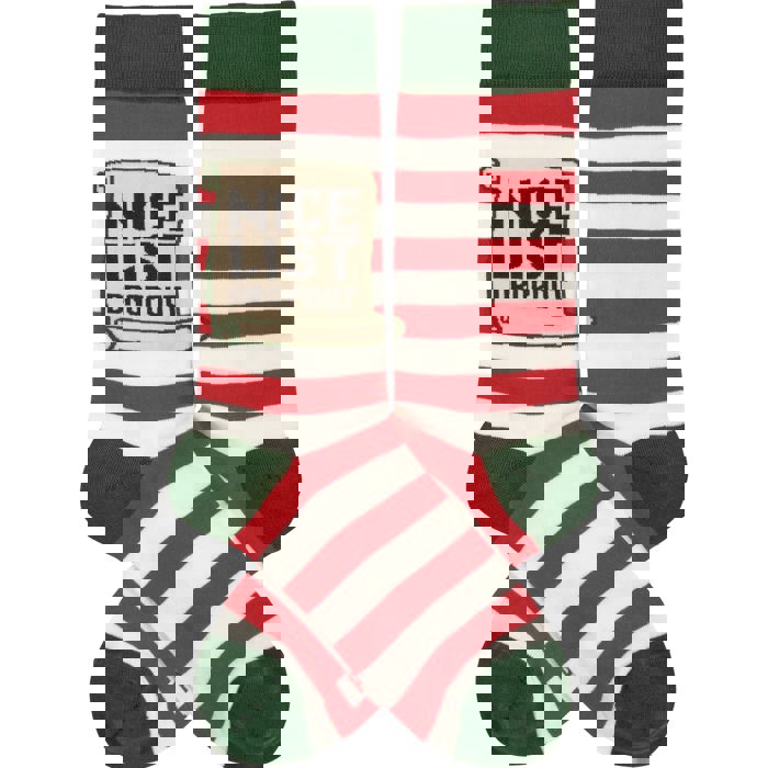 Nice List Dropout Socks | Holiday Themed Red White Stripes Novelty Socks