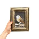  Night Barn Owl Framed Art | Halloween Vintage Style Desk Room Home Decor | 7" x 8.75"