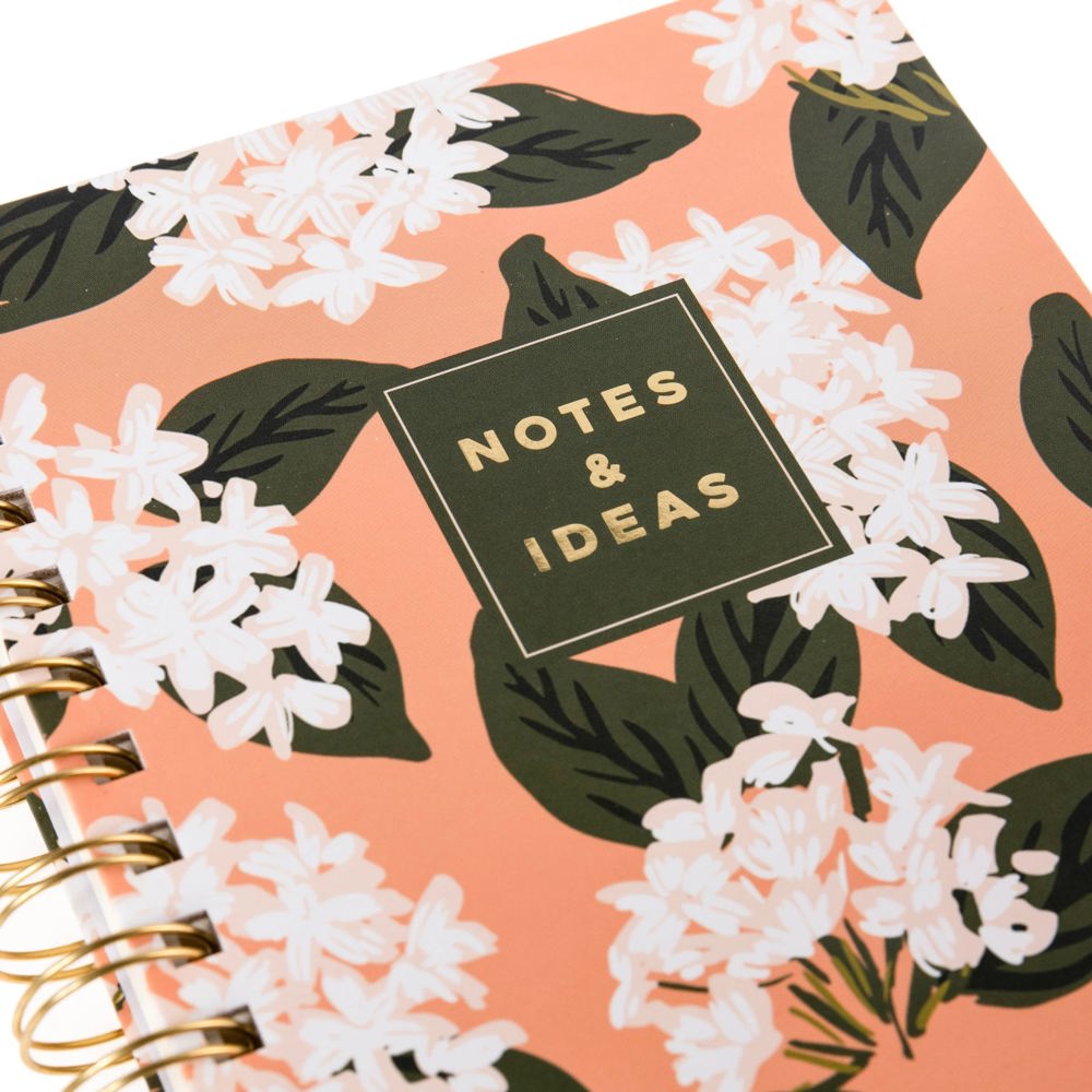 Notes & Ideas Jasmine Flowers Spiral Hard Cover Journal | 160 Ruled Pages Spiral-bound Notebook | 6.25"x 8.25"