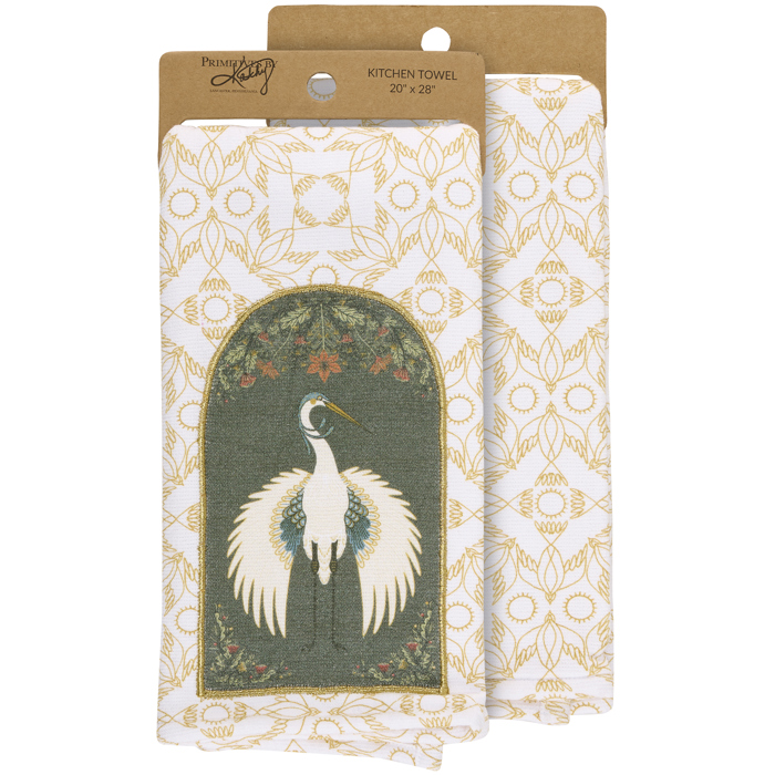 Nouveau Crane Cotton Kitchen Towel | Bird Pattern Hand Tea Dish Cloth | 20" x 28"