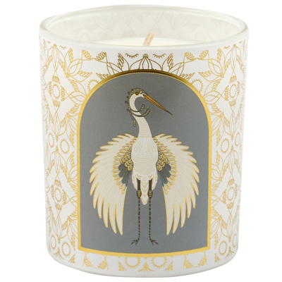 Nouveau Crane Sage Scent Jar Candle | Bird Pattern Metallic Gold Accent Frosted Glass | 35hrs Burn Time