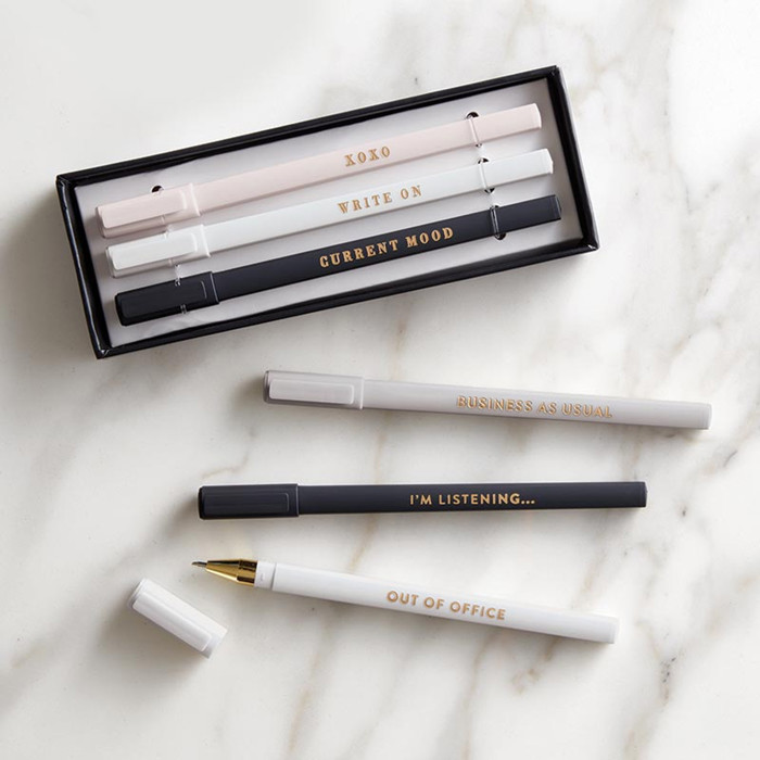Office Soft Touch Pen Set of 3 | Business as Usual, Out of Office, I'm Listening | Refillable Giftable Pens in Box