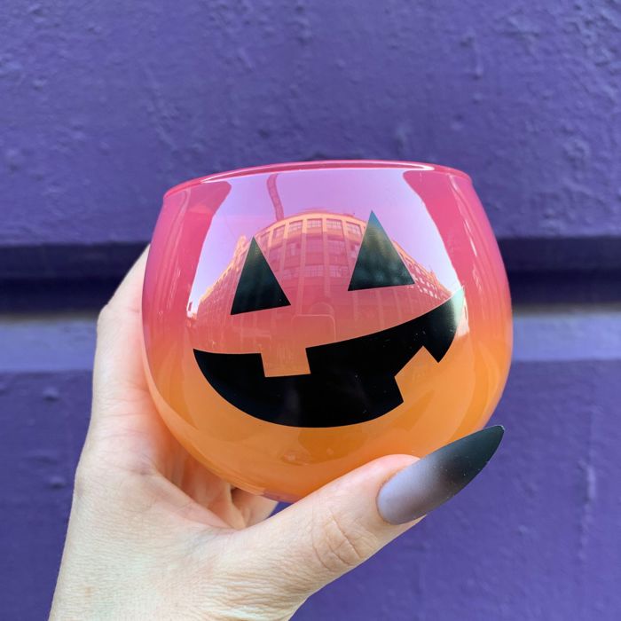 Ombre Jack-O'-Lantern Roly Poly Wine Glass | Pumpkin Spooky Halloween Cocktail Glass | 13 oz.