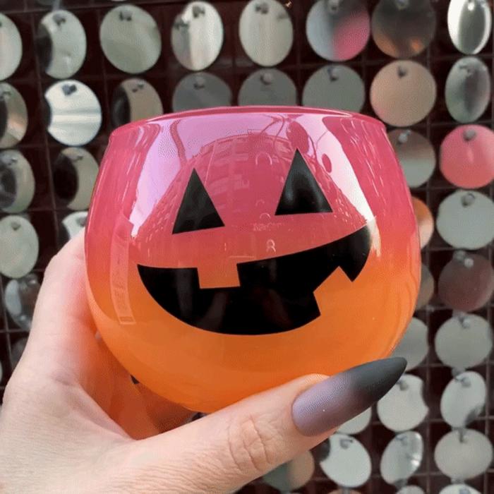 Ombre Jack-O'-Lantern Roly Poly Wine Glass | Pumpkin Spooky Halloween Cocktail Glass | 13 oz.