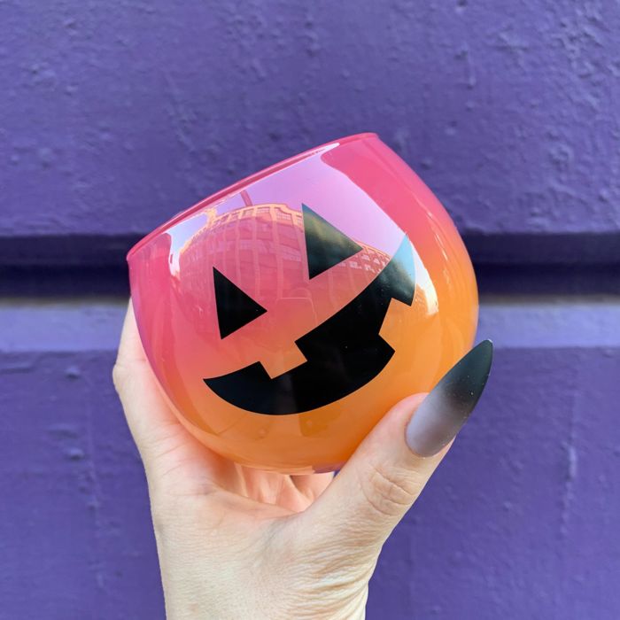 Ombre Jack-O'-Lantern Roly Poly Wine Glass | Pumpkin Spooky Halloween Cocktail Glass | 13 oz.