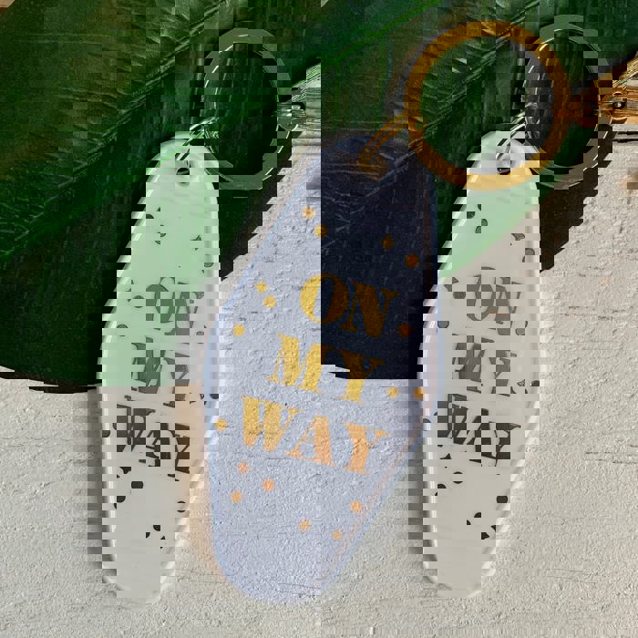 On My Way White Motel Keychain Key Tag | Acrylic