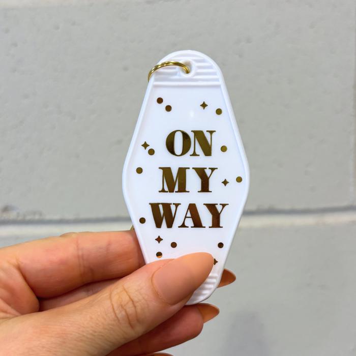 On My Way White Motel Keychain Key Tag | Acrylic