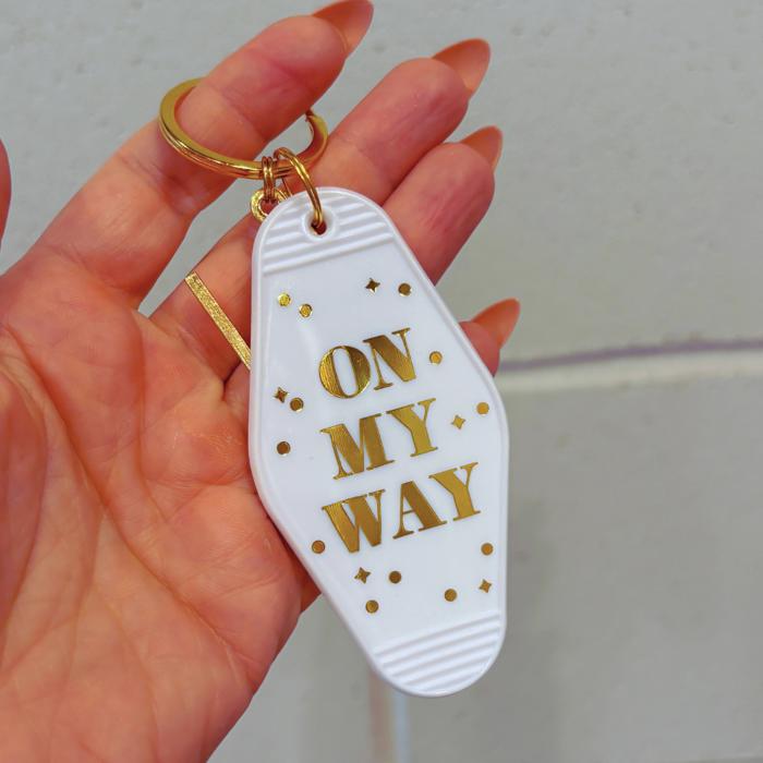 On My Way White Motel Keychain Key Tag | Acrylic