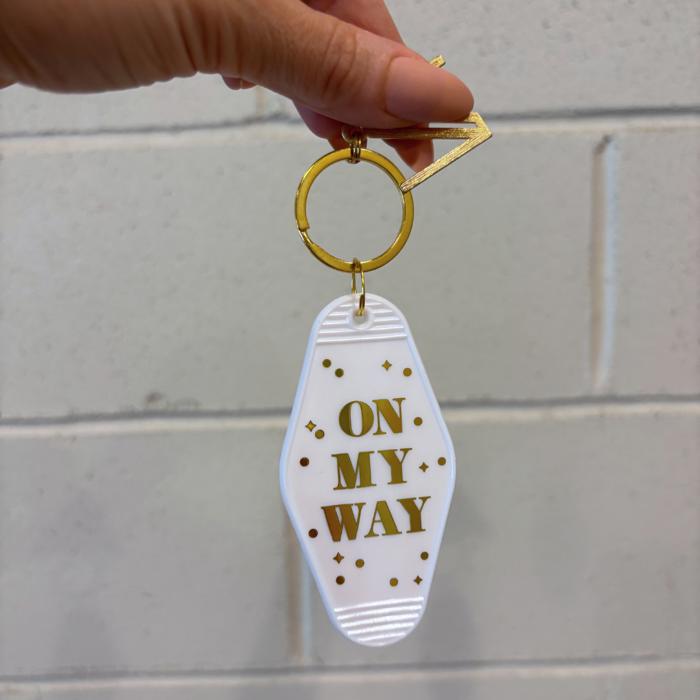 On My Way White Motel Keychain Key Tag | Acrylic