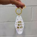  On My Way White Motel Keychain Key Tag | Acrylic