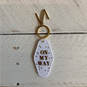  On My Way White Motel Keychain Key Tag | Acrylic