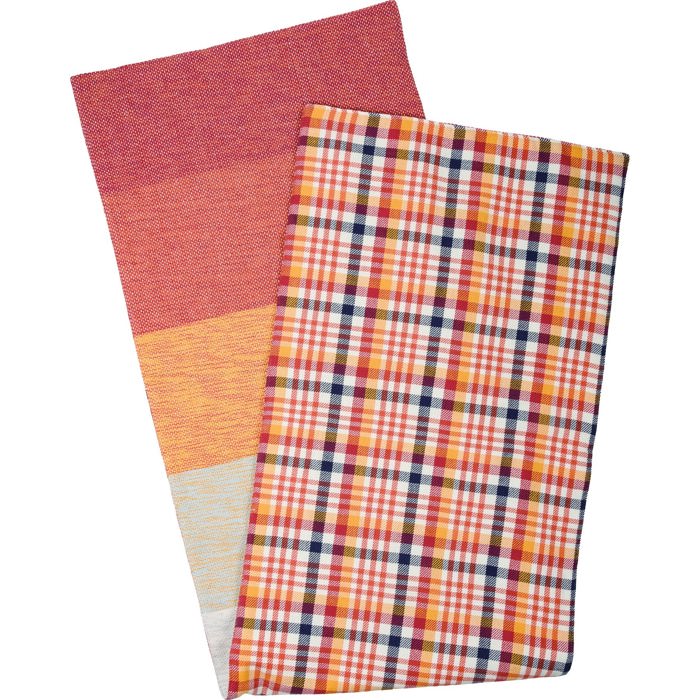 Orange Multi Plaid Table Runner | Double-sided Checkered Stripe Cotton Mat | 56" x 15"