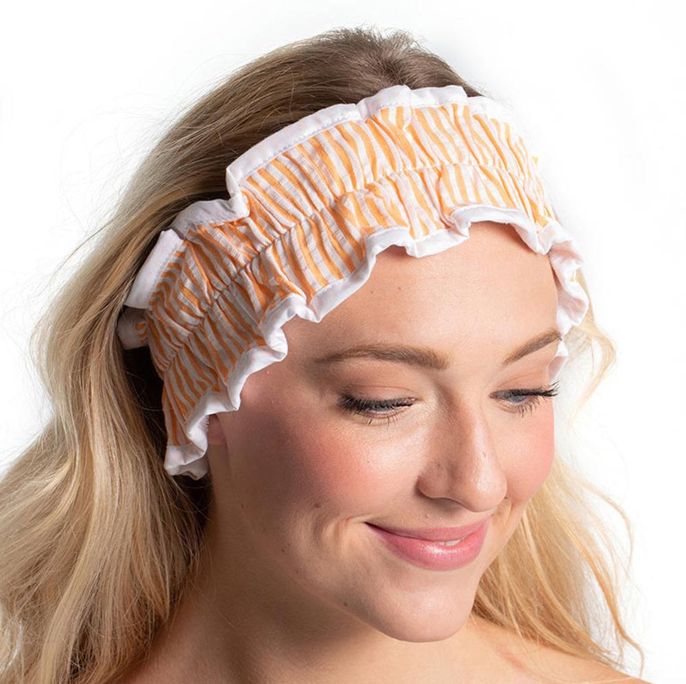 Orange Seersucker Spa Headband | Hair Band for Skincare Facial After Shower