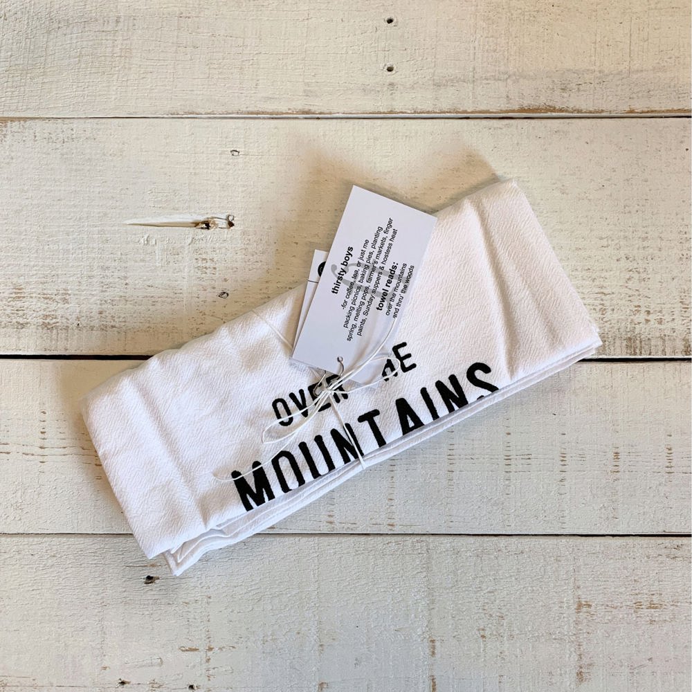 Over The Mountains Tea Towel in White | Cotton Flour Sack Kitchen Towel