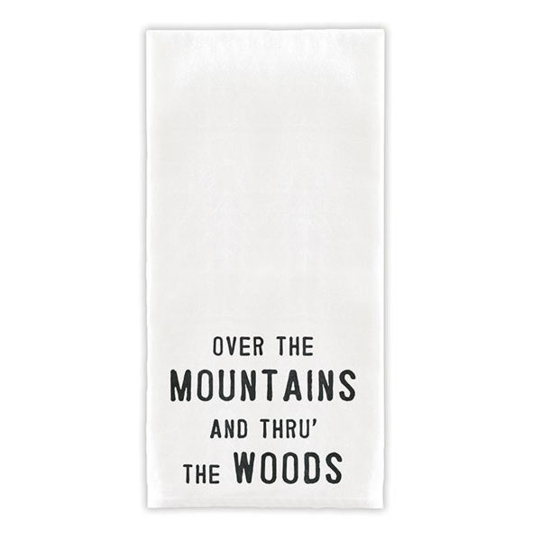 Over The Mountains Tea Towel in White | Cotton Flour Sack Kitchen Towel