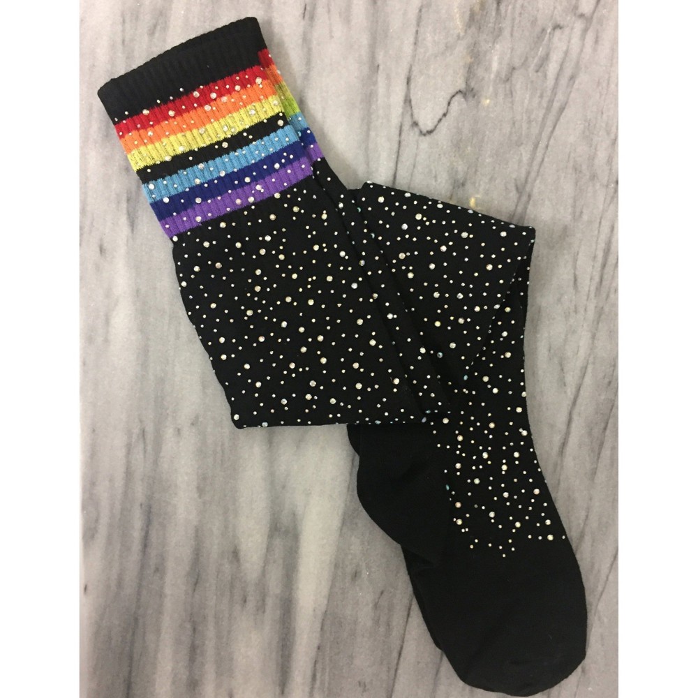 Over the Knee Jeweled Rainbow Glam Disco Socks (Black or White Rainbow)