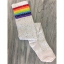 White Over the Knee Jeweled Rainbow Glam Disco Socks (Black or White Rainbow)