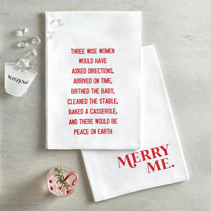 Merry Me Holiday Tea Towel | Ultra Absorbent Cotton Kitchen Dishcloth | 30'' sq