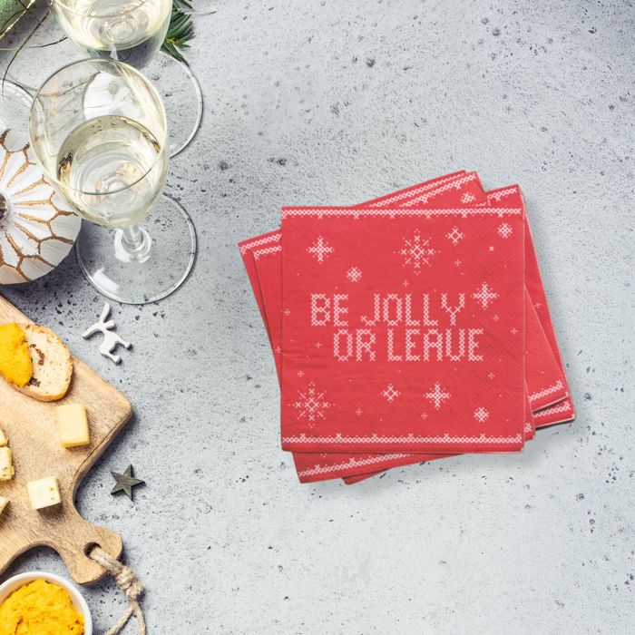 Be Jolly or Leave Christmas Beverage Napkins Pack | Cocktail Beverage Party Napkin | 5" Square