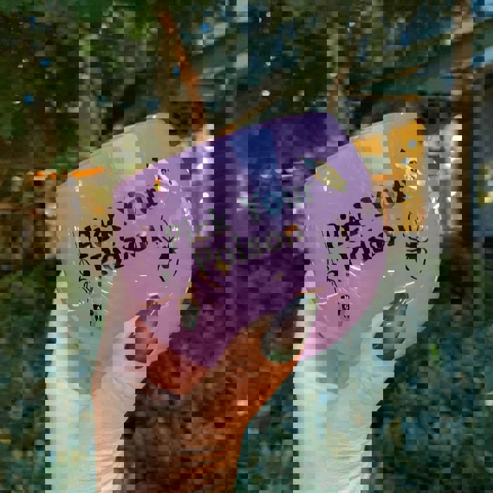 Pick Your Poison Roly Poly Tinted Glass in Pink | 13 oz. | Spooky Goth or Halloween Themed Cup