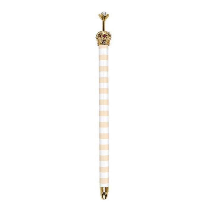 Pink Cabana Stripes Rhinestone Embellished Crown Pen - Individual Pen