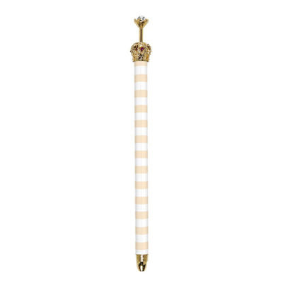 Pink Cabana Stripes Rhinestone Embellished Crown Pen - Individual Pen