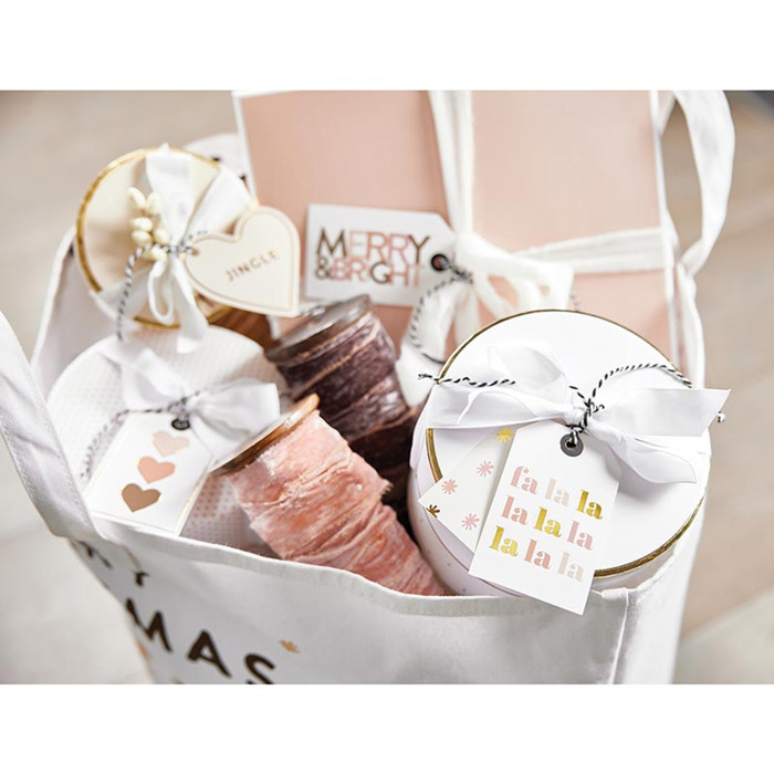 Pink Christmas Die-Cut Heart Gift Tag Book | 24 Gold Foil Blush Holiday Tags with Twine