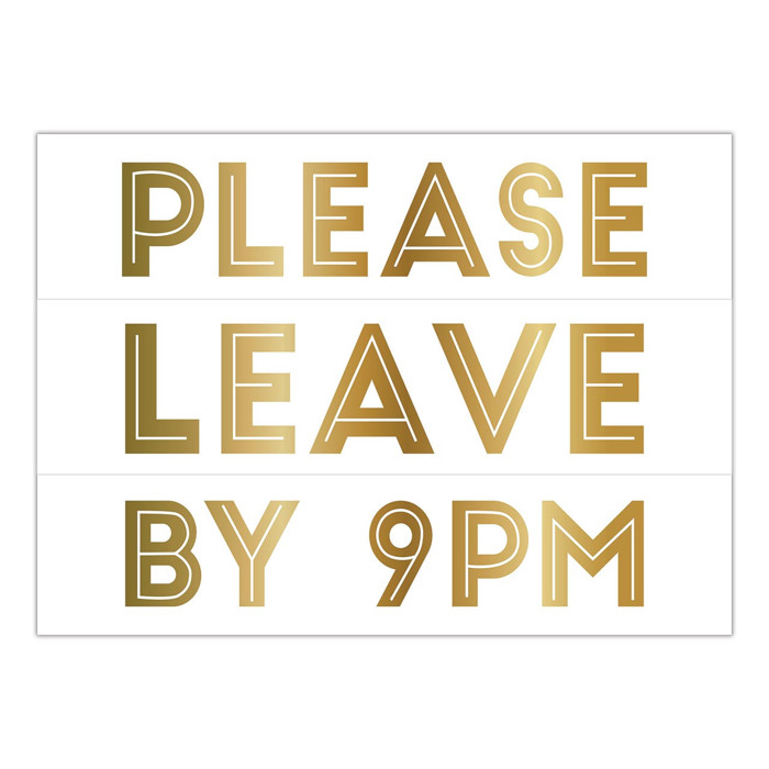 Please Leave by 9PM Adhesive Wall Decal | Reusable Party Sign Decor | 18" x 15"