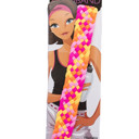 Party Girl Wide Pom Braid Headband in Pink and Yellow Pom Braid and Knotted Headbands | Nylon Hairband Hair Accessory | Workout Headband Packs and Singles