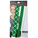 3 Pack Pom Braid Variety Kelly Green/White Pom Braid and Knotted Headbands | Nylon Hairband Hair Accessory | Workout Headband Packs and Singles