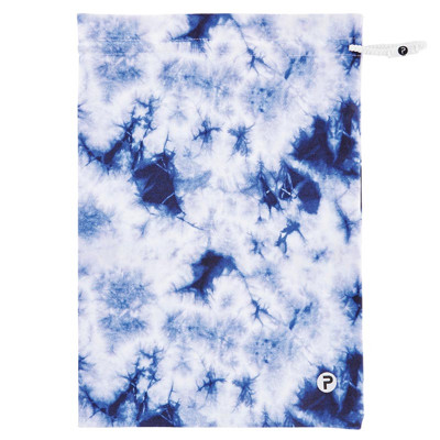 Pom Sack Shoe Bag in Indigo Tie Dye | Carry Around Drawstring Shoe Pouch | 10.4" x 14.5"
