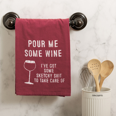 Pour Me Some Wine Red Kitchen Towel | Cotton Hand Tea Dish Towel | 28" x 28"