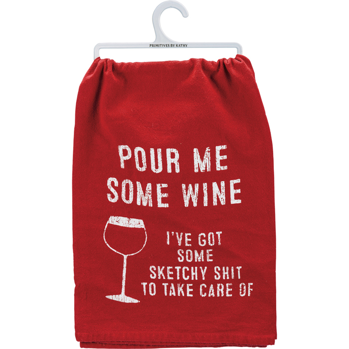 Pour Me Some Wine Red Kitchen Towel | Cotton Hand Tea Dish Towel | 28" x 28"