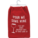  Pour Me Some Wine Red Kitchen Towel | Cotton Hand Tea Dish Towel | 28" x 28"