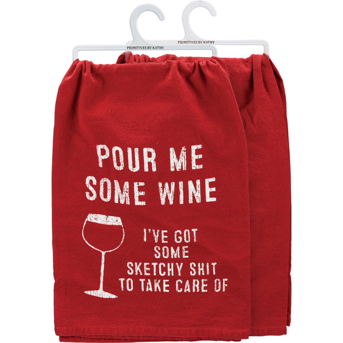 Pour Me Some Wine Red Kitchen Towel | Cotton Hand Tea Dish Towel | 28" x 28"