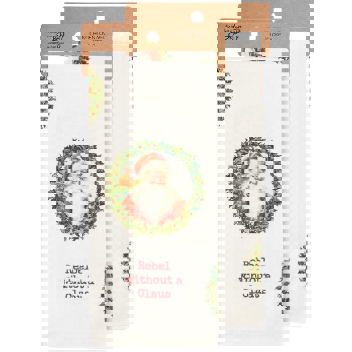 Rebel Without A Claus Kitchen Towel | Christmas-themed Cotton Hand Tea Dish Cloth | 18" x 28"