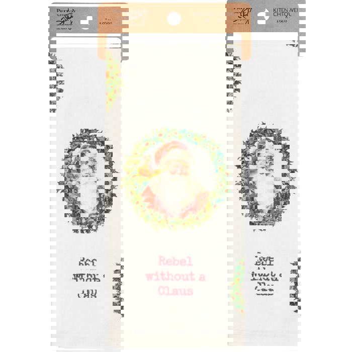 Rebel Without A Claus Kitchen Towel | Christmas-themed Cotton Hand Tea Dish Cloth | 18" x 28"