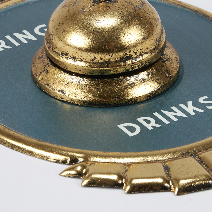 Ring For Drinks Metallic Gold Accents Metal Wall Decor | Vintage Alcohol Hanging Metal Display | 7" x 11"