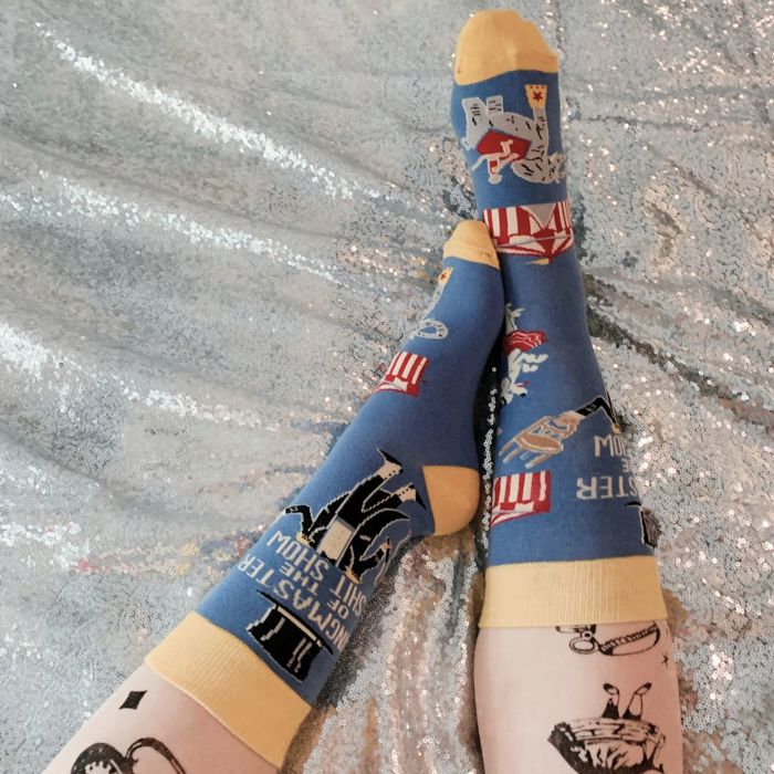 Ringmaster Of The Shit Show Funny Socks | Blue Circus Graphic Crew Socks