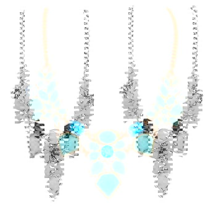 Robin Blue Statement Necklace in Teal, Aqua and Light Blue