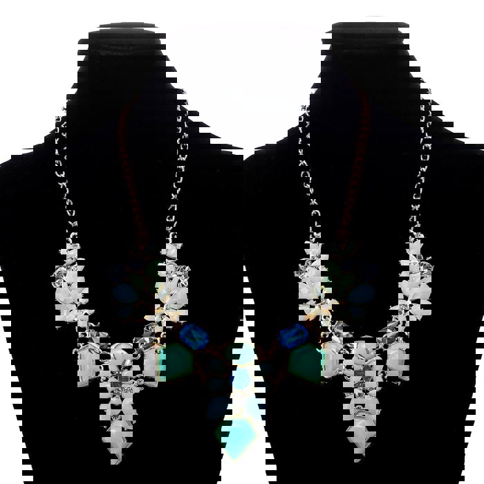 Robin Blue Statement Necklace in Teal, Aqua and Light Blue