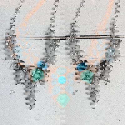 Robin Blue Statement Necklace in Teal, Aqua and Light Blue