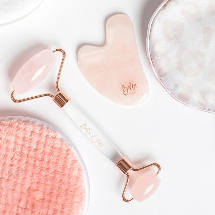 Rose Quartz Roller and Stone Tool Kit | Face Massager Skincare Set