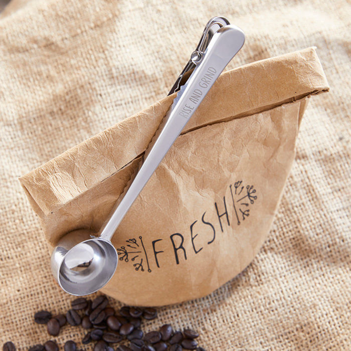 Combination Coffee Bag Clip and Measuring Spoon | Rise and Grind Coffee Clip and Scoop | Tablespoon Measuring 