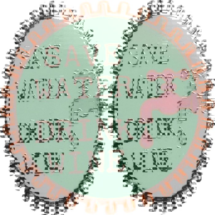 Save Water Drink Wine Pink and Green Enamel Pin on Gift Card