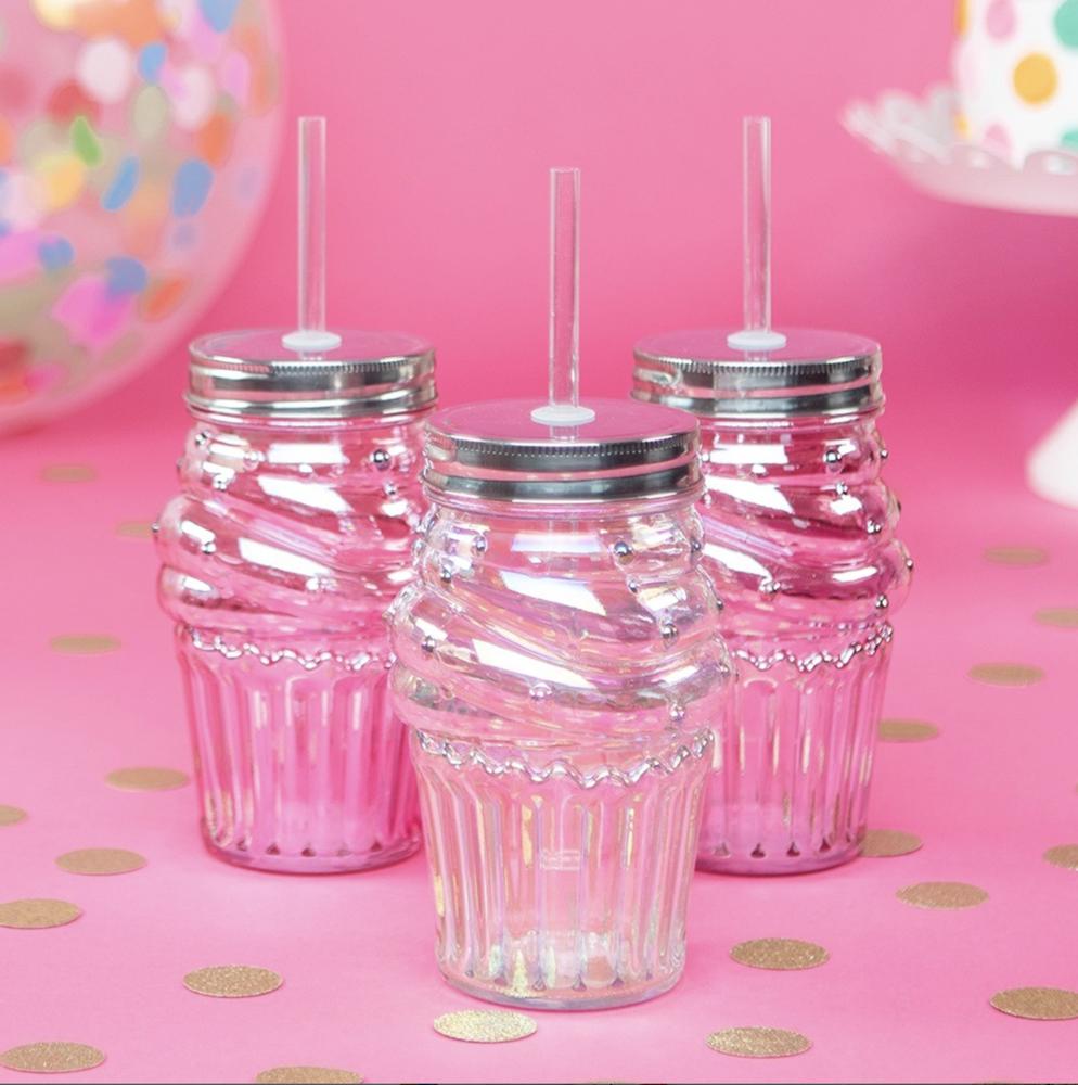 Cupcake Sipper Glass | Light Pink | Wine or Cocktail Glass with Straw for Indoors or Outdoors